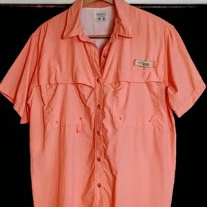Columbia PFG Large Short-Sleeved Orange Button-Down Fishing Shirt
